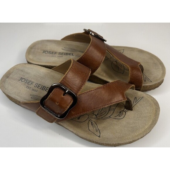 Joseph Siebel Tonga 77 Leather Toe Ring Thong Camel Brown Size 7-7.5 - Picture 1 of 10